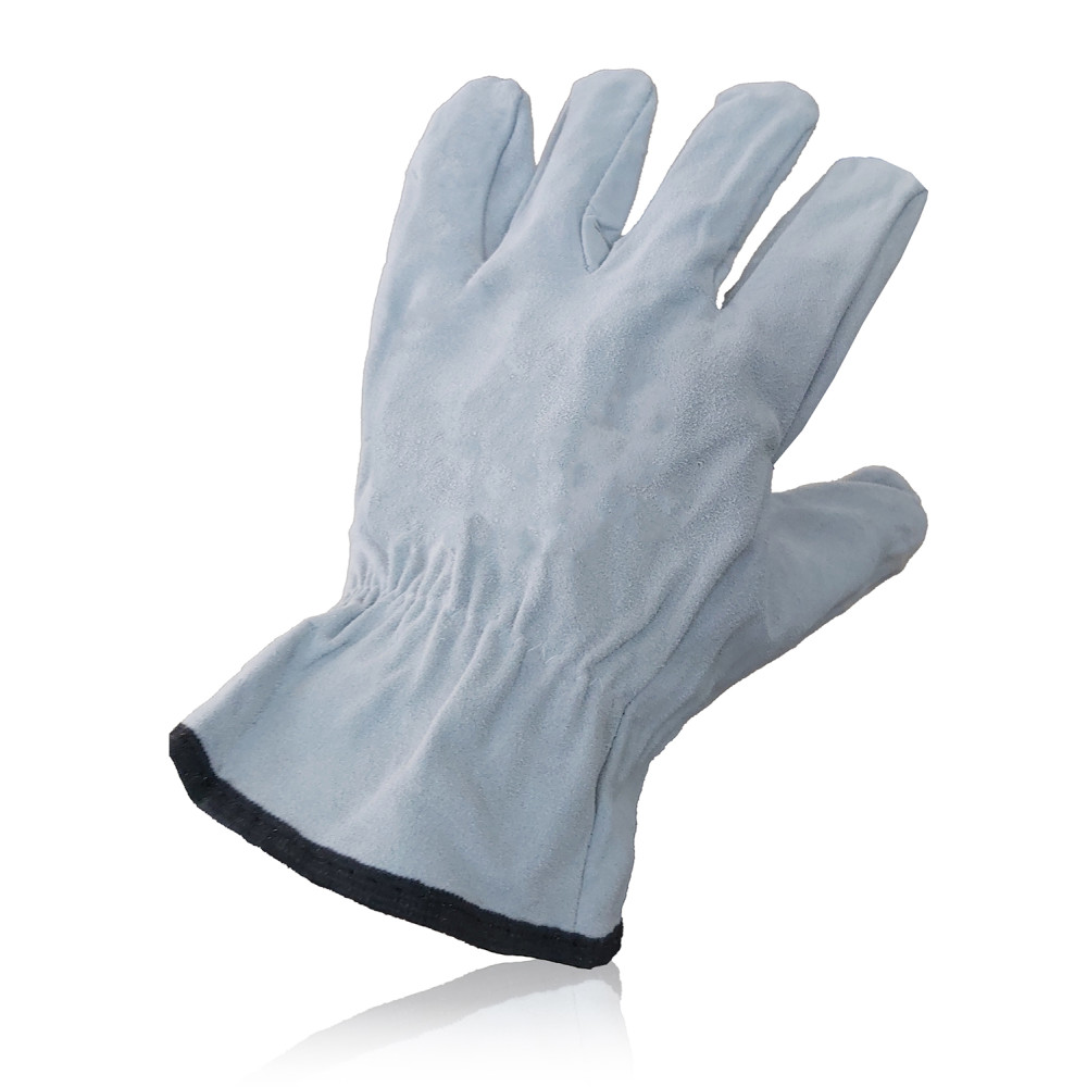 Leather gloves with cuffs, gray