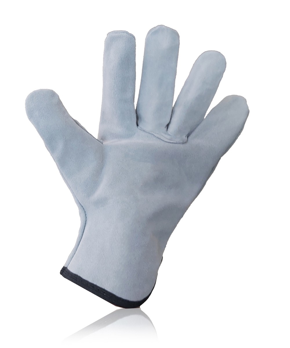 Leather gloves with cuffs, gray