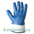 Knitted gloves with nitrile coating and stiff cuff blue