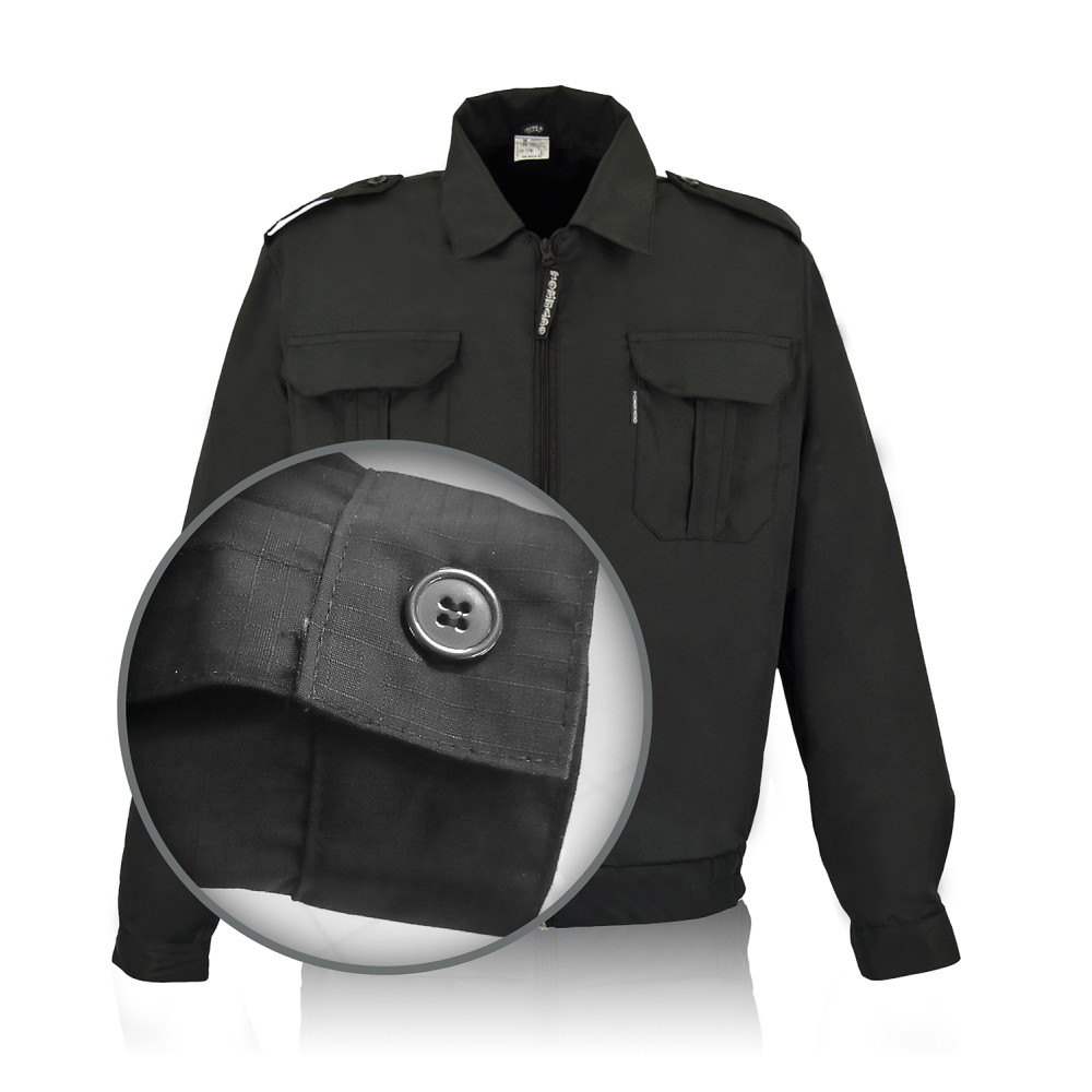 Security guard suits for men "Okhrana-Lux" black made of Rip-Stop fabric.