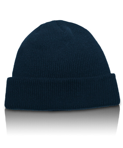 Knitted hat, dark blue on fleece