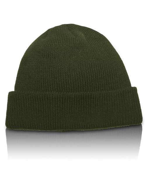 Olive knitted hat on fleece